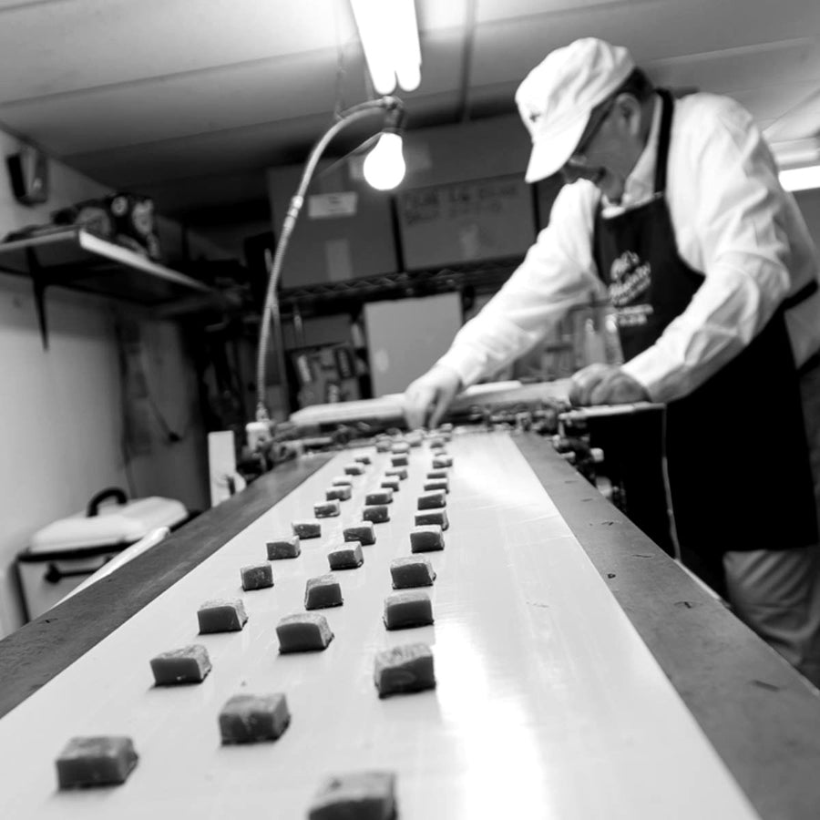 Caramels moving down the line in the Clark Candies Melt Shop