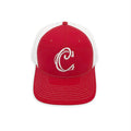 Trucker hat, red with white monogram