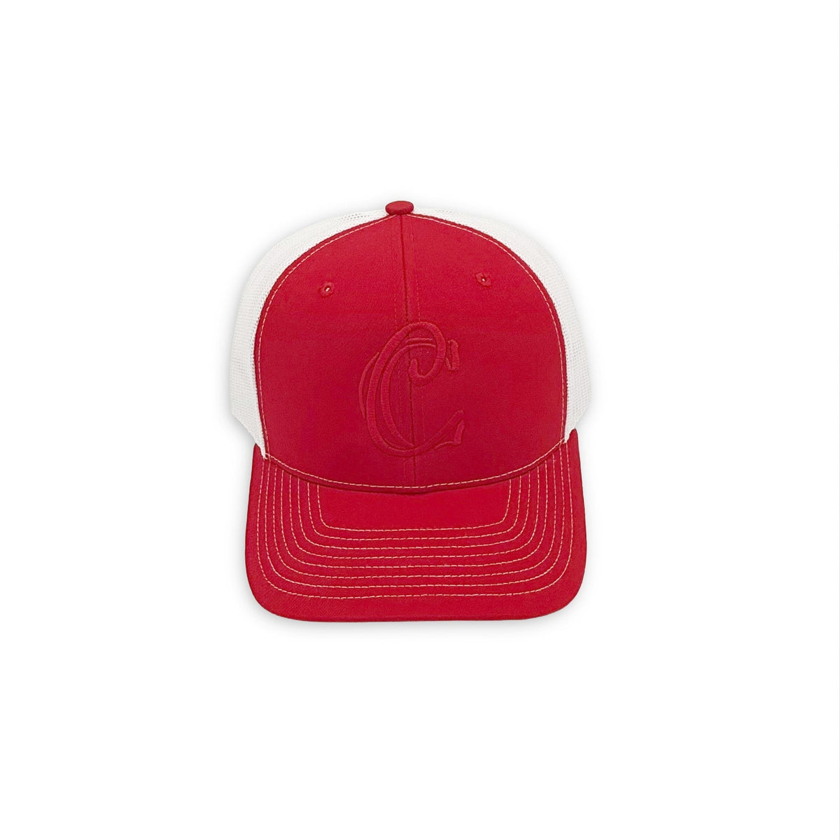 Trucker hat, red with red monogram