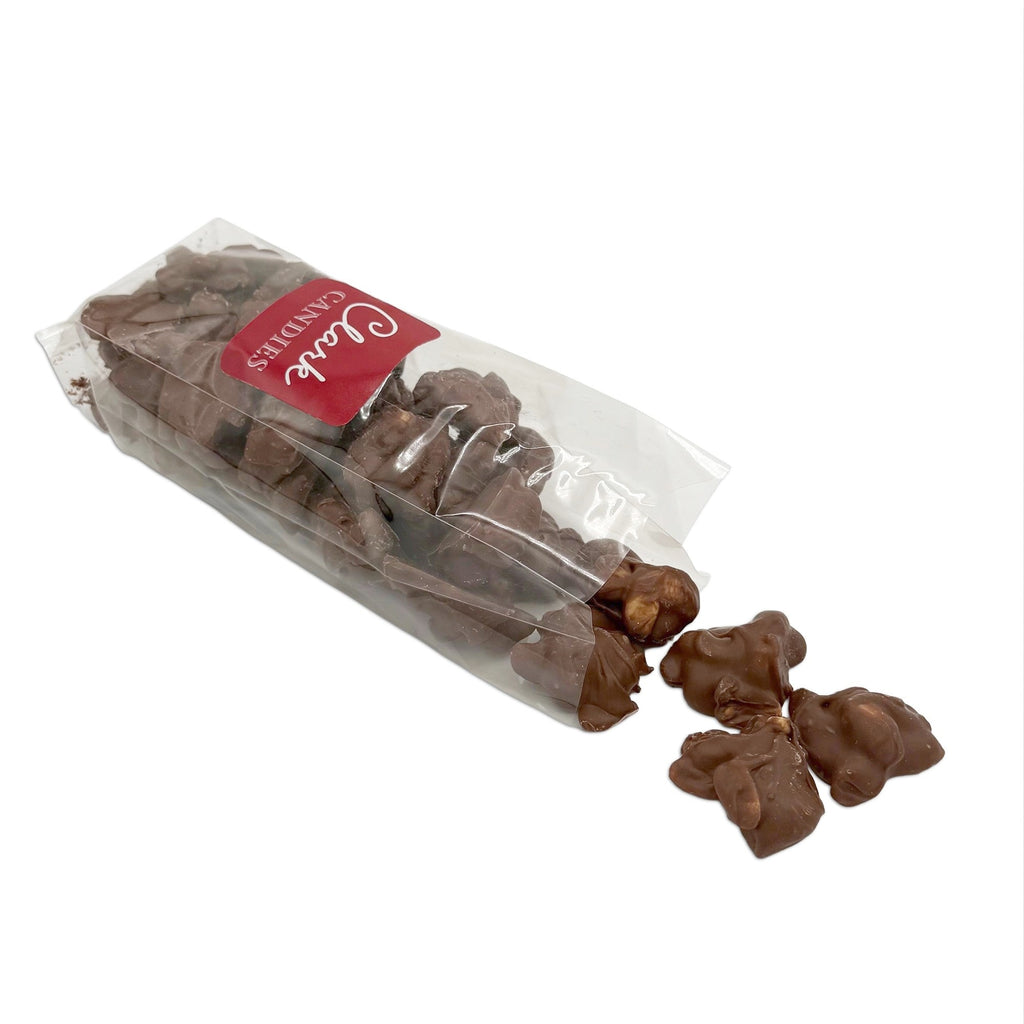 Chocolate Covered Nut Assortment spilling from a cellophane bag